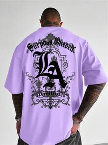 Men's Casual Short Sleeves T Shirt,The Large Size Is Printed On The Back LA Letter Pattern - 100% Polyester Fiber,Breathable And Elastic,Loose Fit Is - 白色 - 查看 8