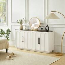 Arched Front Sideboard With 4 Doors, Soft-Close Hinges & Anti-Tip Device, 160cm Wide Storage Cabinet For Living Room & Dining Room, Wood Color - Black and White - View 7