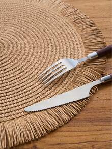 1/4/6/12pcs Bohemian Style Paper Round Placemats, Natural Tassel, Non-Slip, Suitable For Holiday Party, Birthday Party, Wedding Dinner Home Kitchen Table Decor - Coffee Brown - View 2