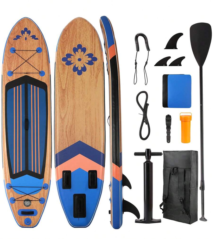 Stand Up Paddling Board 305cm Adults Inflatable Stand Up Paddle With All Accessories, For All Skill Levels, 200kg Load Capacity For 2 People - Brown Wood Grain Color - View 1