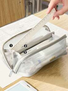 1pc Transparent Mesh Prism-Style Student Pencil Case, Designed For Exams, Large Capacity, Minimalist & Practical Style, Suitable For Middle And High School Students, Stationery Box Function; Applicable For Middle School And College Students' Entrance Exam Stationery Bag, Suitable For Boys And Girls; Multi-Functional Pencil, Eraser, Ruler Desktop Stationery Box, Suitable For School/Tutoring Center/Office/Middle And Elementary Students/Boys And Girls/Office Personnel/Back To School Gift. Includes 1 Free A7 Notebook And 1 Box Of Pens. - Multicolor - View 10