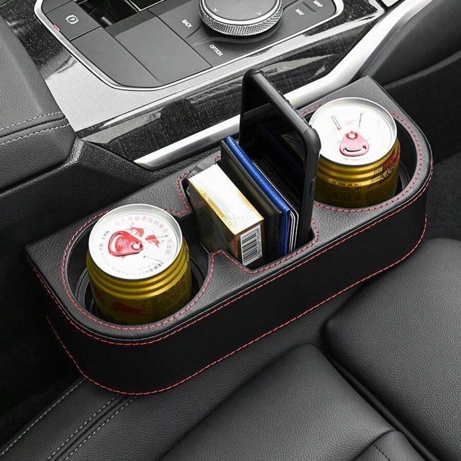 汽車座椅縫隙收納盒 皮革杯架 座椅收納整理盒 汽車杯架收納袋