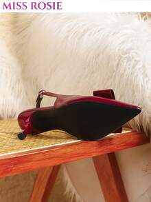 [MISS ROSIE]2026 SS ZA Kitten Heels, Pointed Back Strap Pumps Burgundy/Black/Silver, Wedding Business Shoes, 3-Day Local Fast Delivery - 酒紅色 - 查看 7