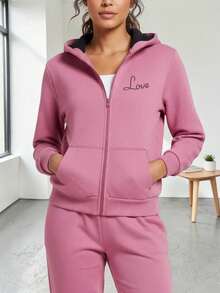 2-PIECE CASUAL SET FOR LADIES, HOODIE AND PANTS - Pink - View 2