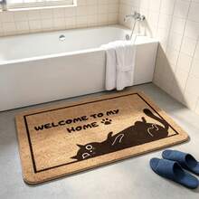 1pc Black Border Slouchy Cat Paw Print Funny Slogan "WELCOME TO MY HY HE" Doormat, Bestselling Popular Minimalist Cute Pet Flannel Rectangular Rug, Adorable Slouchy Cat Silhouette Thin Paw Border Funny Text Pattern, Non-Slip Absorbent Easy To Clean Entrance Floor Mat, Suitable For Hallway, Kitchen, Balcony, Bedroom, Study - Multicolor - View 4