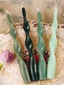 2pcs French Green Twisted Candles, Fashionable Home Decor, Suitable For Weddings And Home Decoration, Perfect For Romantic Dinners, Photography Props, Parties, Valentine's Day, Ideal Gift, Daily Use, Wedding Favors, Picnic Parties And Holiday Table Decor - Green - View 1