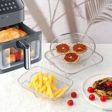 304 Stainless Steel Air Fryer Rack Multi-Layer Mesh Baking Tray Stackable, Round, Square, Rectangular Air Fryer Accessories, Oven Cooking Cooling Rack, Outdoor Charcoal Grill Roasting Fries, Chicken Wings And More - View 1