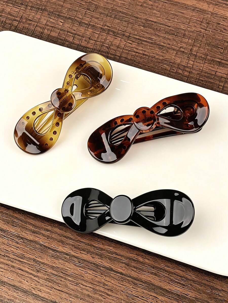 1pc Vintage Elegant Glossy Bow Alligator Hair Clip, Versatile Hair Accessory For Ponytail And Updo, Suitable For Thick Hair, Back Of Head Hair Claw Hair Accessory - Multicolor - View 1