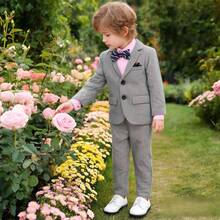 3pcs Kids Suit Set, Includes Jacket, Pants And Bow Tie, Gentleman Style, Suitable For Spring/Autumn, Birthday, Wedding - Grey - View 6