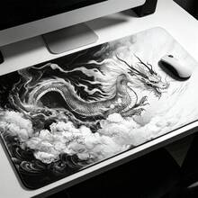 Large Gaming Mouse Pad With Cool Dragon Design, Non-Slip, Black And White Japanese Style Desk Mat - View 4