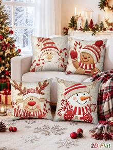 4pcs Christmas Pillowcases, Gnome & Gingerbread Man & Snowman & Reindeer Pattern, 45*45cm Peach Skin Velvet Decorative Pillowcases, Cushion Covers, Merry Christmas Holiday Decor, Home Decor, Room Decor (Pillow Insert Not Included) - Multicolor - View 7