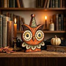 2D Flat New Vintage Halloween Indoor Wooden Block Shelf Decor, Premium Cute Ghost, Pumpkin, Black Cat, Skeleton, Witch And Owl Desktop Ornaments, Rustic Autumn Holiday Decoration, Suitable For Mantel, Desk, Shelf, Living Room, Party Setup And Housewarming Gift, No Electricity Required - A - View 12