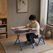 Foldable Children's Table And Chair Set With Cute Patterns, Sturdy Metal Frame, Children's Desk Suitable For Writing, Drawing, And Playing - Set D - View 4