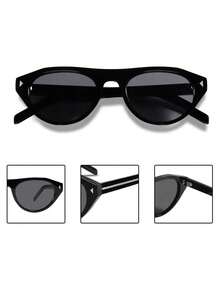1 Paar neutrale Vintage Katzenaugen ovale Brille im Boho-Stil, vielseitig und unisex, klassisches Kunststoffmaterial, geeignet für Outdoor-Reisen, Strandurlaub, lässige Dekoration und Alltag-Outfit. - schwarzgrau - Übersicht 6