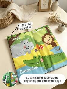 1 Peça Livro de Pano 3D com Cauda, Unissex para Bebê, com Papel Sonoro Embutido e Apito BB, Mastigável, Brinquedo Educativo Cognitivo Calmante e Portátil - Multicolorido - Visão 3