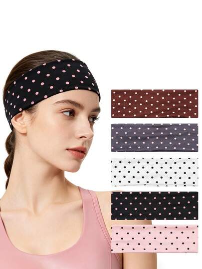 1/5pcs Women's Non-Slip Soft Polka Dot Elastic Headbands, Fashion Hair Accessories, Suitable For Yoga, Fitness And Daily Wear