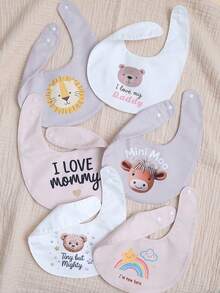 3pcs/Pack Random Cute Animal Pattern Apricot Color Baby Bibs, Suitable For Home And Restaurant, Soft And Comfortable - Multicolor - View 5