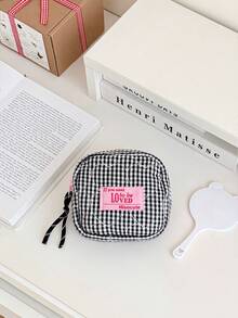 1pc Quilted Padded Makeup Bag, Plaid Small Storage Pouch, Student Coin Purse, Portable Mini Cosmetic Bag, Menstrual Pouch, Miscellaneous Items Organizer - Square - View 12