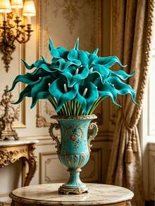6 Stücke/1 Stück Türkisfarbene künstliche Calla-Lilien aus PU-Material, künstlicher Blumenstrauß, geeignet für Heim- und Hochzeitsdekoration, Innen- und Außendekoration, Gartendekoration, Partydekoration, - Blau - Übersicht 9