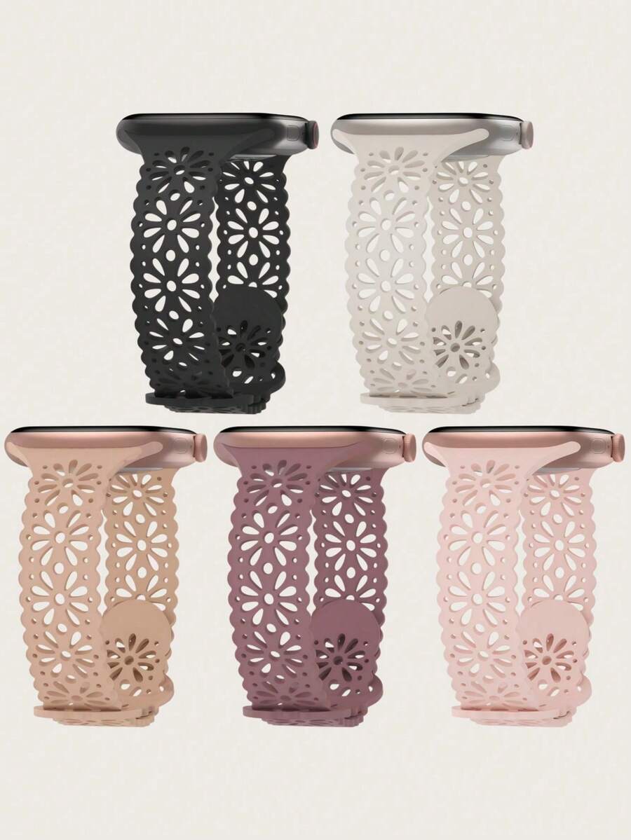 Lace Hollow Floral Silicone Watch Band Compatible With Apple Watch Band 38mm 40mm 41mm 42mm 44mm 45mm 46mm 49mm, Boho Thin Hollow Slim Engraved Breathable Sports Watch Band Waterproof Watch Band Suitable For Apple Watch Ultra 11/10/9/8/7/SE/6/5/4/3/2/1 SE Women Men