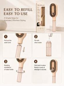 Spray Styling Hair Comb, Detangling Spray Comb, 3-In-1 Portable Plastic Hair Tool With Refillable Water Tank And Round-Headed Bristles, Suitable For Curly And Wavy Hair - Multicolor - View 10