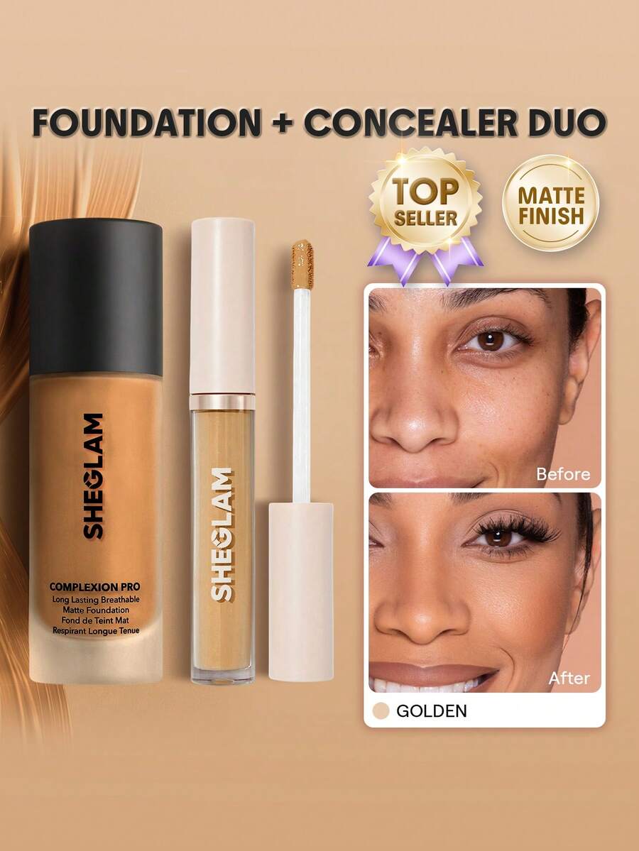 SHEGLAM [2件組] Complexion Pro 霧面粉底液與遮瑕膏套組 - Golden - 查看 1