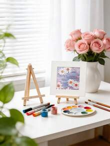 1pc Natural Wood Display Easel, Wooden Frame Drawing Board, Small Oil Painting Board, Desktop Oil Painting Easel, Student Professional Drawing Board Art Display Stand, Creative Desktop Support - Wood Color - View 4