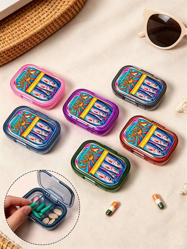 Vintage Fun Sardine Pill Transparent Storage Box, Cute Fish-Shaped Design, Square Pill Box, Portable Medication Storage Compartment, Mini Metal Storage Box, Portable Jewelry And Pill Box, Travel Pill Box, Large Capacity Compartment, Weekly Medication Organizer, Suitable For Daily Medication And Vitamins, Essential For Doctors And Nurses, Emergency Needs, Travel, Hiking Emergency Rescue, Unique Gift Choice