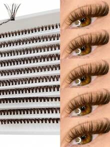 200 Pack Of Fluffy Brown Eyelashes, 80D Curly Dense Coffee Brown Cat Eye Eyelashes, 8-16mm Natural Brown Soft Fan-Shaped Eyelashes, Suitable For DIY Eyelash Extensions, Suitable For Daily Use Or DIY Hand Grafting When Going Out, Easy To Carry - D - View 2