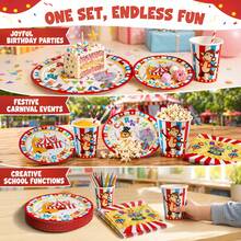 Set de vajilla de fiesta de 100 piezas con motivo de mono de circo, platos de cartón, vasos de cartón, servilletas de papel, vajilla desechable para cumpleaños, fiestas temáticas, reuniones familiares, fiestas en el jardín, buffet, fiestas de verano, picnic, - B - Ver 3