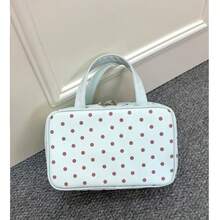 1 Stück Polka Dot Handtasche für Make-up, PU-Material, große Kapazität, mehrschichtiges Design, Make-up-Aufbewahrungstasche, dreischichtiges Trennfach-Design, kann am Koffer aufgehängt werden, Innenraum mit mehreren Netzfachtrennungen, Reise-Kulturbeutel, Aufbewahrungstasche, mit robustem Griff, tragbare Make-up-Tasche für Frauen - Verschiedenfarbig - Übersicht 10