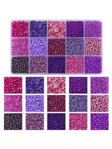 Kit de fabricación de joyas DIY - Caja de 15 compartimentos con cuentas de vidrio de unicolor tipo arroz y tubo para pulseras y collares - Multicolor - Ver 12