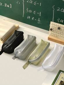 1pc Transparent Mesh Prism-Style Student Pencil Case, Designed For Exams, Large Capacity, Minimalist & Practical Style, Suitable For Middle And High School Students, Stationery Box Function; Applicable For Middle School And College Students' Entrance Exam Stationery Bag, Suitable For Boys And Girls; Multi-Functional Pencil, Eraser, Ruler Desktop Stationery Box, Suitable For School/Tutoring Center/Office/Middle And Elementary Students/Boys And Girls/Office Personnel/Back To School Gift. Includes 1 Free A7 Notebook And 1 Box Of Pens. - Multicolor - View 8