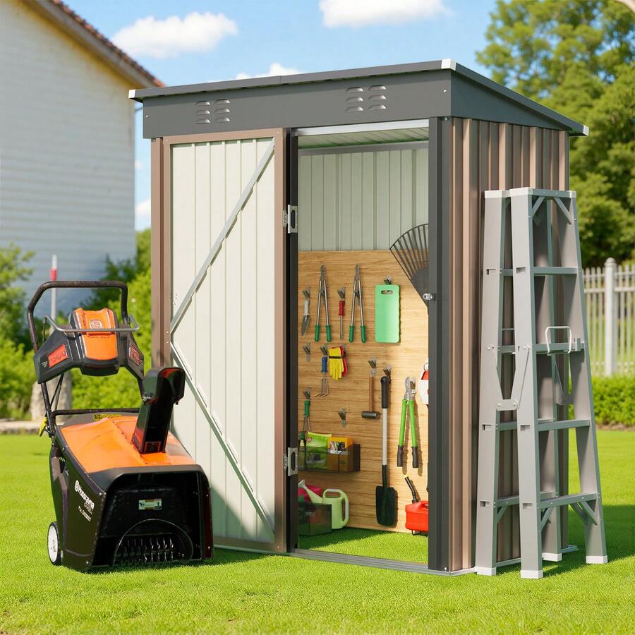 Outdoor Tool Shed, Storage Hut, Patio/Garden Tool Storage Cabinet, Household/Outdoor Waterproof And Rustproof Farm Implement And Miscellaneous Item Storage Cabinet. - Brown - View 1