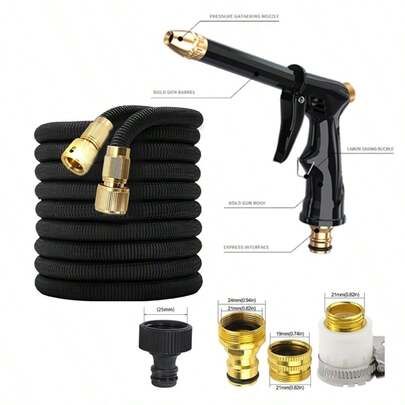 150ft Car Wash Water Hose, No-Kink Expandable Hose, Lightweight, Leak-Proof, 3/4" Adapter, Ultra-Durable Material, Portable Storage, Suitable For Yard, Outdoor, Watering, Cleaning, 25/50/75/100/125/150ft Set
