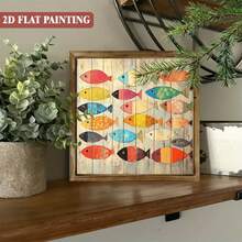 1pc 2D Flat Printed Rustic Coastal Style Decorative Hanging Plaque, Vintage Colorful Fish Wood Grain Folk Art Wall Decor, 8x8 Inch For Bedroom, Bathroom, Cafe, Office, Home Gift - A - View 6