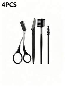 4pcs Decorative Eye Tool Set, Multi-Functional Eye Beauty Tools, 1pc , 1pc Eyebrow Scissors With Comb, 1pc Double-Sided Eyebrow Brush, 1pc Eyelash Comb, Makeup Artist Beauty Tool Set - Black - View 9