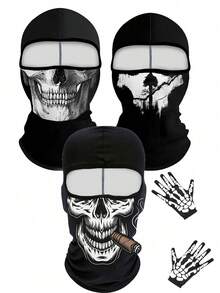 2pcs/3pcs Unisex Skull Funny Face Mask, Balaclava Hat, Riding Face Mask Neck Gaiter, Suitable For Daily Riding, Party, Outdoor Activities, All Seasons - Style H - View 11