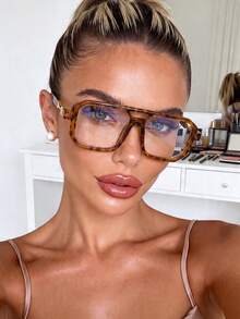 1 Pair Women's And Men's Rectangular Frame Optical Glasses, Suitable For Office Computer Wear, Clear Lenses, Comfortable For Daily Wear, Women's Eyewear Accessories - Leopard Print - View 1
