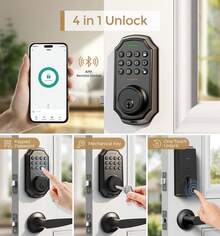 Keyless Entry Door Lock, Keypad Door Lock With 50 Codes, Smart Lock With Anti Peeping Password, Keypad Deadbolt One Touch Locking, Auto Lock, Easy To Install, Bronze - Black - View 3