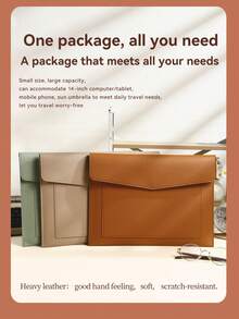 1Pc Multi-Color Magnetic Closure Document Bag, Scratch Resistant Heavy PU Leather, Multi-Purpose Storage Fits 14-Inch Laptops & Tablets, Minimalist Business Style, A4 Double Layer Portfolio File Bag, School Office Daily Commute Use - A - View 2