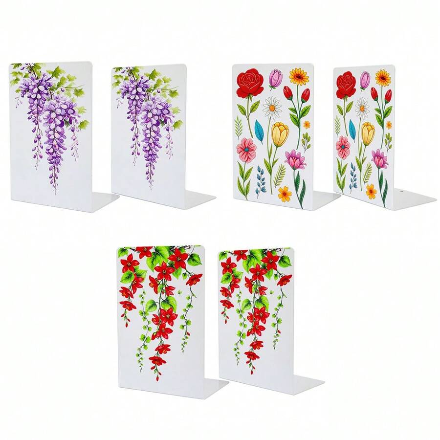 2 Pieces Book Holder, Metal Shelf, White Printed Decorative Shelf, Non Slip Heavy-Duty Shelf, Book, Magazine Or CD Storage Box, Suitable For Home And Office Use.