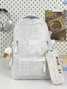 Fashion College Style Letter Embroidered Multi-Pocket Functional Backpack, Multi-Compartment Large Capacity Design, Books, Notebooks, Stationery Can Be Organized In Sections. Side Pockets Can Hold Water Bottles And Umbrellas, Wide Pressure-Relief Shoulder Straps, Comfortable For Long-Term Wear, Water-Resistant And Wear-Resistant Fabric. Suitable For School, Tutoring, Work Commute, Shopping, Travel And More, Perfect For Back To School Season - Multicolor - View 1