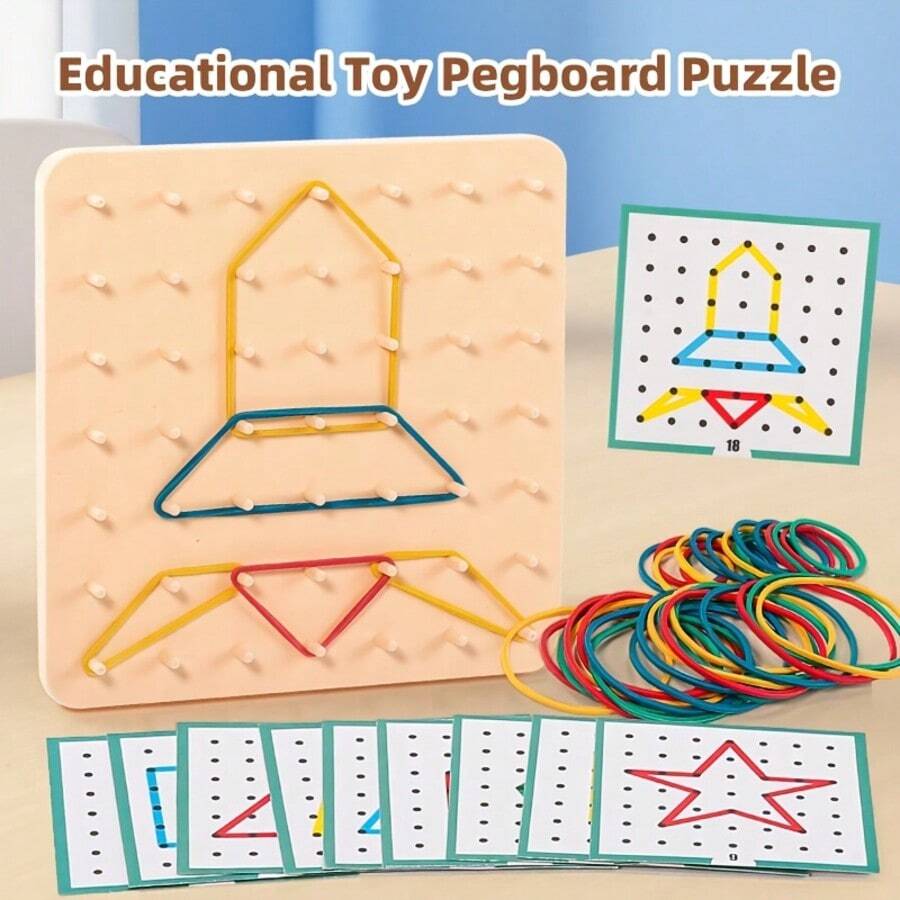 Pegboard Puzzle Tabletop Game – A Toy That Develops Motor Skills, Includes Rubber Bands And Pattern Cards, Allowing Countless Shapes To Be Created On The Board. An Educational Puzzle Toy For Kids, Suitable As A Gift For Boys And Girls Aged 3 And Up - Multicolor - View 1