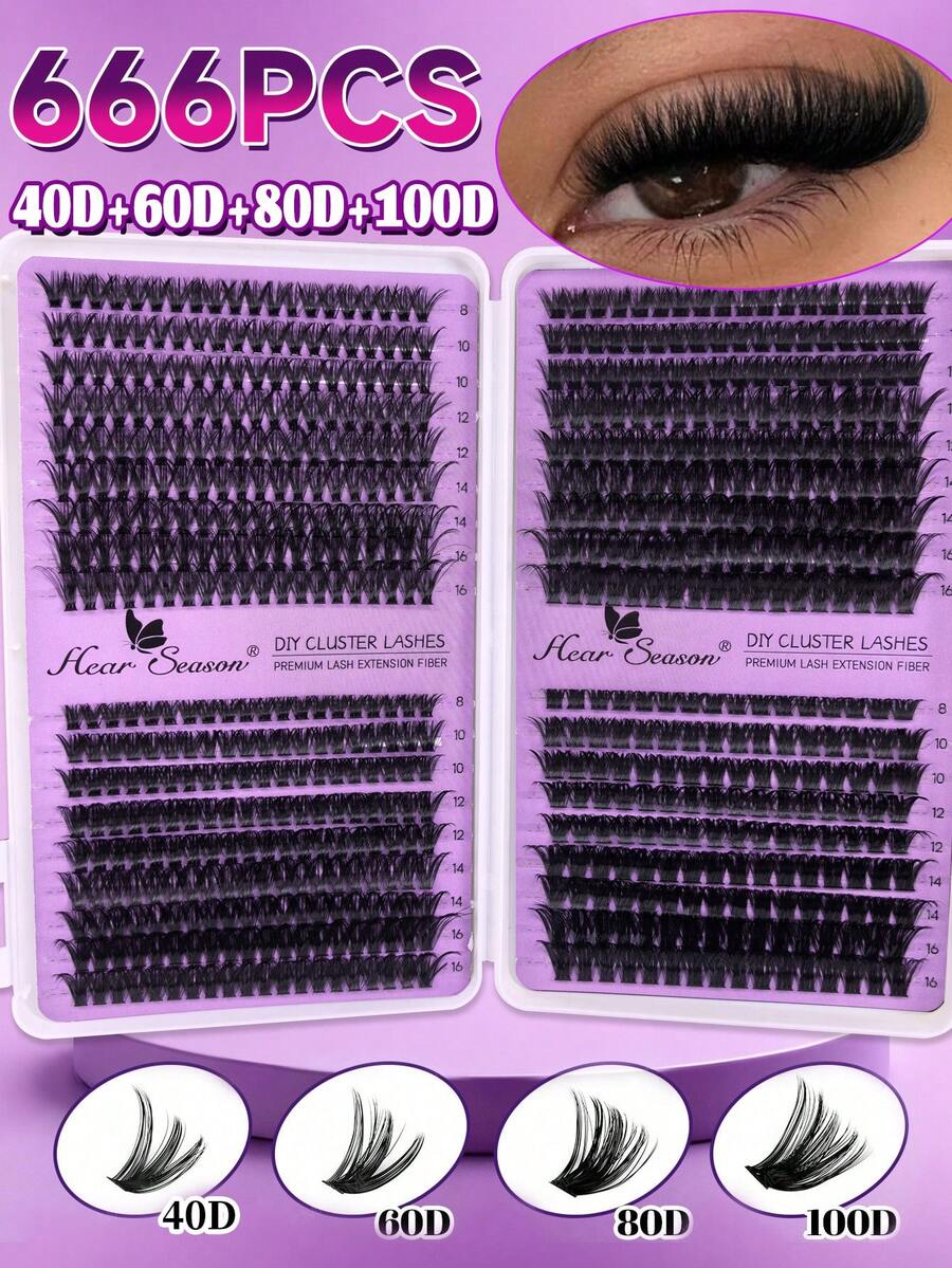 Libro de pestañas postizas de visón sintético con 666 racimos D Curl, paquete mixto 40D+60D+80D+100D para extensiones de pestañas DIY, longitud mixta de 8-16mm, pestañas de racimo único D Curl premium naturales y esponjosas, reutilizables, ligeras y fáciles de usar, adecuadas para principiantes, uso diario, fiestas, bodas, viajes y ocasiones de Halloween. Vuelta a la escuela - D - Ver 1