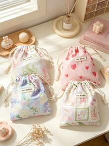 Cute Floral Drawstring Storage Bag Small Fabric Makeup Pouch Portable Jewelry Lipstick Coin Purse Kawaii Mini Travel Storage Sack For Women Daily Use - Multicolor - View 3