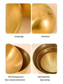 Gold Stainless Steel Mixing Bowls Set, Nesting Stackable Metal Salad Bowls,Rust-Resistant Large Capacity Mixing Salad Bowls, Large Capacity Reusable Serving Bowls For Salad, Noodles, Fruits, Food Prep, Kitchen Baking & Daily Dining - View 5