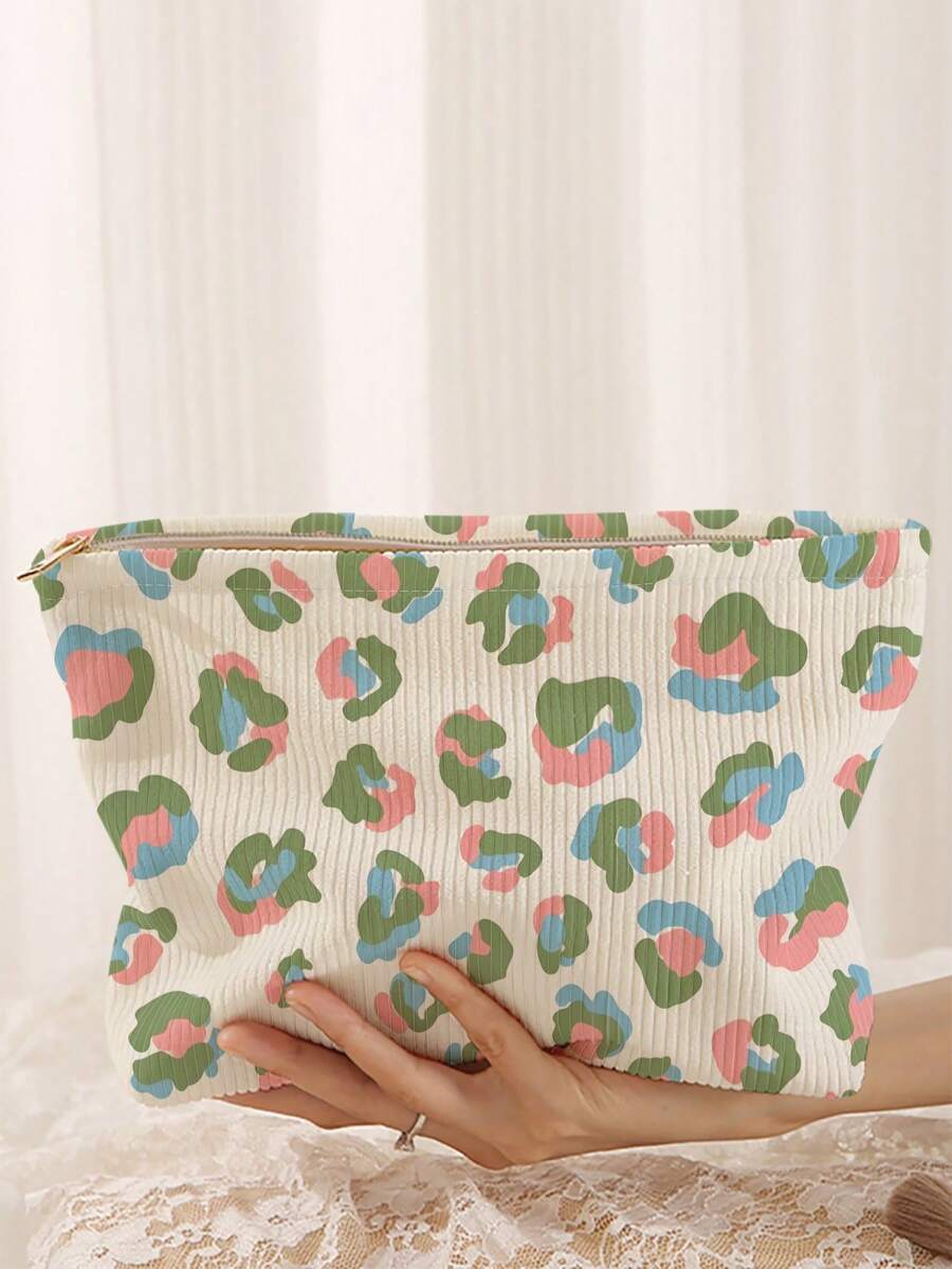 1pc Portable Leopard Print Double-Sided Zipper Makeup Bag, Multi-Function Travel Toiletry Storage Pouch - Multicolor - View 1