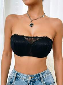 3pcs Women's Strapless Bra, European And American Style, Anti-Slip Detachable Straps, Lace Bandeau, Off-Shoulder Top Inner Wear, Women's Lingerie Bra - Multicolor - View 2