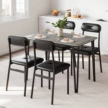Space-Saving Dining Table Set For 4 – 5-Piece Modern Rectangular Table & PU Leather Padded Chairs – Sturdy Metal Frame – Waterproof Tabletop – Ideal For Small Spaces, Apartments, Home Office - Grey - View 1